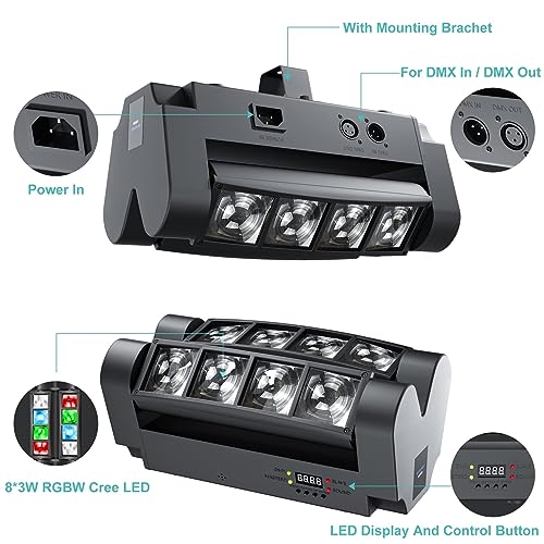BETOPPER Stage Light, Moving Head DJ Light for Parties, RGBW 8x3W Spider LED Light, Sound Activated & DMX-512 Control for Party, Pub, Club, Wedding Event, Carnival Festival, Disco Stage Lighting