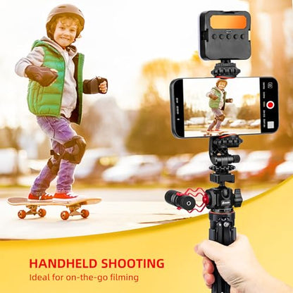 Zeadio Universal Heavy Duty Metal Tripod Kit-with 360° Ball Head, Phone Holder & Action Camera Adapter, Phone/Camera Stand for Filming, YouTube, Vlogs, Travel, Other Outdoor Events etc - style: Dual Cold-shoe Ball Head
