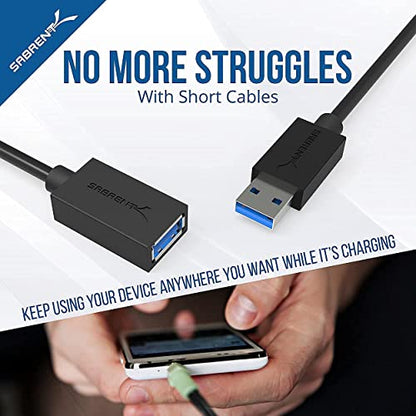 SABRENT 22AWG USB 3.0 Extension Cable - A-Male to A-Female [Black] 10 Feet (CB-3010) - color: BLACK, size: 10 FT