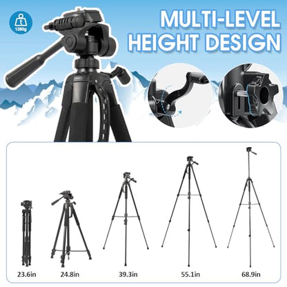 68” Professional Tripod Stand,Tripod for Camera & Cell Phone with Carry Bag and Phone Holder,Sturdy & Stable,Max Load 11Lb(Black),Compatible with Canon Nikon,Smartphone