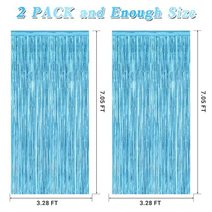 2 Pack Backdrop Curtains, 3.28 Feet x 7.05 Feet Sky Blue Tinsel Backdrop, Metallic Fringe Curtains Foil Tinsel Party Streamer, Winter Backdrop Happy Birthday Party Supplies - color: Sky blue, size: 2 PCS