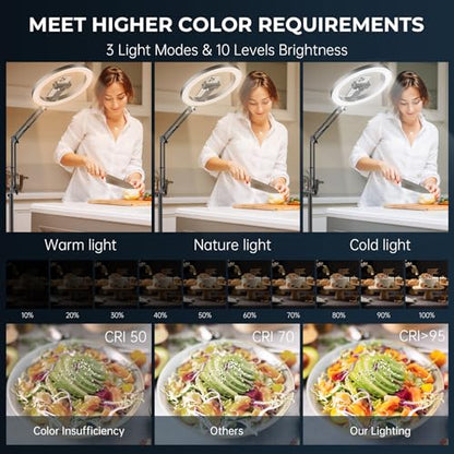 12" Ring Light with Stand Tripod for iPhone, Overhead Phone Camera Mount, Adjustable 72" Height Tripod Holder Floor, Phone Stand for Video Recording Filming Streaming Cooking TikTok YouTube, CRI >95 - size: 12 inches
