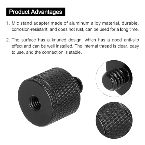6Pcs Mic Stand Adapter M5 Female to 1/4 Male Thread Screw Adapter Aluminum Alloy for Microphone Tripod Stand Mount, Black