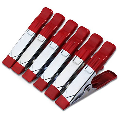 ESUMIC® 6 x 4inch A Metal Spring Clamps, Heavy Duty Spring Metal Spring Clamps, Rubber Coated Tipped Grip Holder For Camping Tarpaulin (Red) (6-Piece) - color: Red