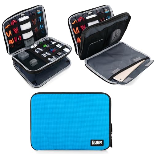 BUBM Double Layer Electronics Organizer, Travel Gadget Bag for Cables, Memory Cards, Flash Hard Drive and More, Fit for iPad or Tablet(up To 9.7")--Large, Blue | Travel Gadget Bag For Cables, Memory Cards, Flash Hard Drive and More, Fit For iPad or Tablet
