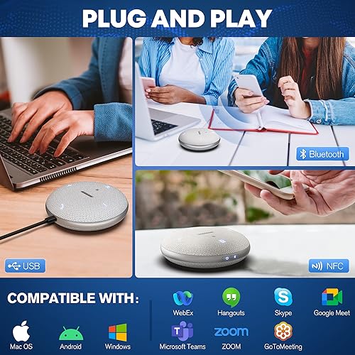 Bluetooth Conference Speakerphone M4 Conference Microphone with AI Noise Reduction AI Transcription Full-Duplex 360° Omnidirectional Voice Pickup USB Speaker for Teams Zoom Home Office, Gray - color: M4 GRAY, style: M4 Omnidirectional Speakerphone