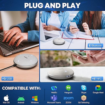 Bluetooth Conference Speakerphone M4 Conference Microphone with AI Noise Reduction AI Transcription Full-Duplex 360° Omnidirectional Voice Pickup USB Speaker for Teams Zoom Home Office, Gray - color: M4 GRAY, style: M4 Omnidirectional Speakerphone