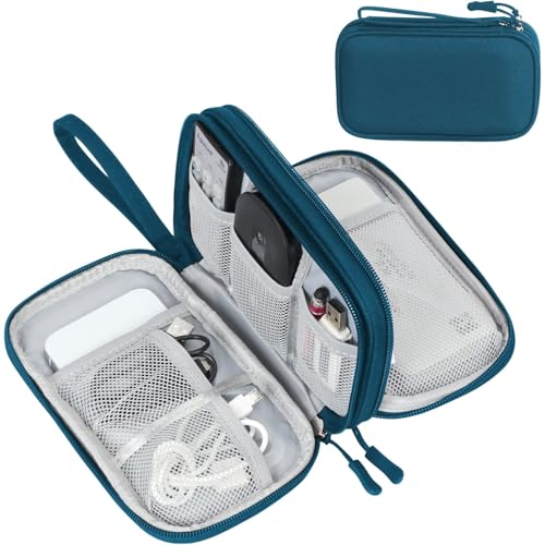 FYY Electronic Organizer, Travel Cable Organizer All-in-One Storage Bag Pouch Electronic Accessories Carry Case Portable Waterproof Double Layers for Cable, Cord, Charger, Phone, Earphone Green - color: Dark Green, style: Small