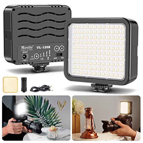 Mettlelite VL120B LED Video Light Kit Dimmable Continuous Portable on Camera Photography Lighting Rechargeable Camera Video Light with Tripod & Color Filters for Video Conferencing Gaming Vlogging