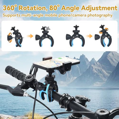 UTEBIT Camera Clamp Mount, Large Clamp Opening Aluminum Alloy Clip Mount, 360° Rotation Shockproof & Anti-Slip Action Camera Clamp with 3/8" to 1/4" Reducer Nut for DSLRs Smartphones Black/Blue - color: Black + Blue