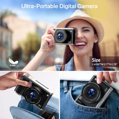 8K Digital Camera for Photography with WiFi 96MP Autofocus Vlogging Camera for YouTube Video 3.5'' 180°Flip Screen 20X Zoom Anti-Shake Compact Point and Shoot Cameras for Beginner Creator with SD Card
