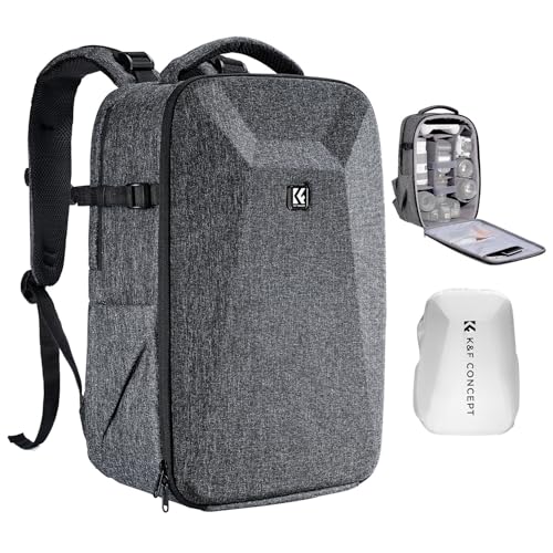 K&F CONCEPT Camera Backpack,Hardshell Photography DSLR Camera Bag with 15-15.6 Inch Laptop Compartment Waterproof Hard Shell Camera Case Compatible with Canon/Nikon/Sony/DJI Mavic Drone - color: Grey