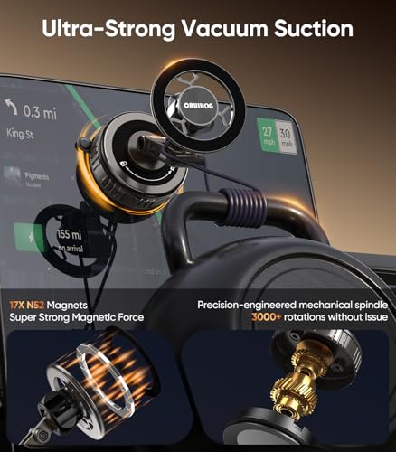 Car Phone Holder,3-AXIS Telescopic Arm Magnetic Phone Mount, 360° Rotatable & Adjustable & Foldable Vacuum Suction Phone Stand,Phone Holders for Your Car/Dashboard/Windshield/Gym/Mirror
