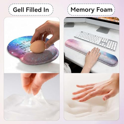 Desk Mat Set + Keyboard and Mouse Pad with Wrist Rest Support,4-in-1 Large Mousepad Computer Mats for Desktop Home & Office-with God - color: D3-Glitter Green