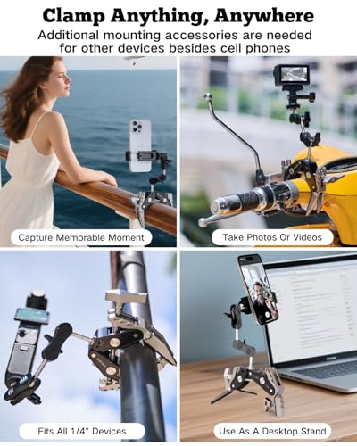 HEIPI Super Clamp Phone Camera Mount Holder 2-in-1 Clamp & Stand Design with 360°Rotation Long Magic Arm with Phone Clip Mount Adapter Holder Max Clamping 3.93 inch - style: Super Clamp with Long Magic Arm & Phone Clip