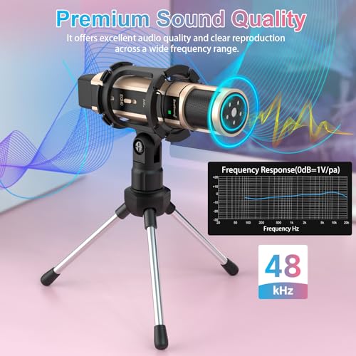 ZealSound USB Podcast Microphone for iPhone, iPad, Android, PC & Laptop, Condenser Mic with Noise Reduction, Mute, Headphone Monitoring & Echo Control for ASMR, Podcast, Streaming, Gaming
