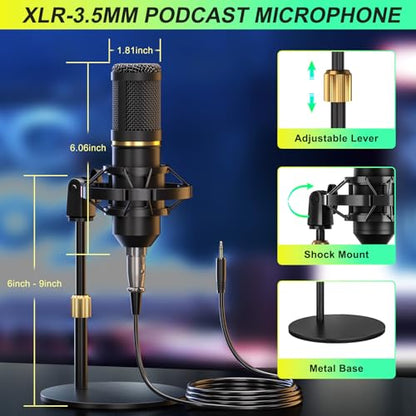 Podcast Microphone Bundle with Live Sound Card Audio Mixer, Podcast Equipment Bundle Sound Board with 3.5mm Condenser Microphone for Pc/Phone Live Streaming Singing Gaming,Voice Changer, Denoise - color: Black Mic+G9 Audio mixer