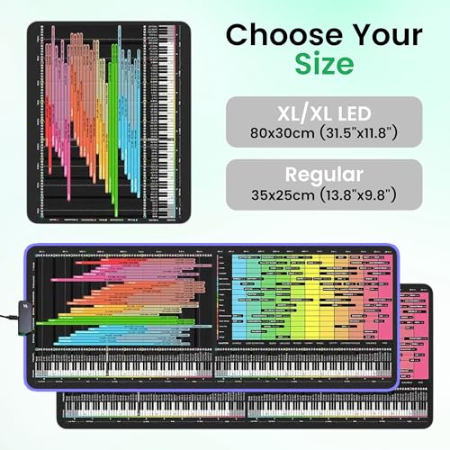 Instrument Frequency EQ Cheat Sheet Mousepad – 80×30cm (31.5"x11.8") & 35×25cm (13.8"x9.8") – Studio Desk Mat for Music Producers, DJs & Engineers – LED Version Available - size: ((XXL with LED (800x300mm)))
