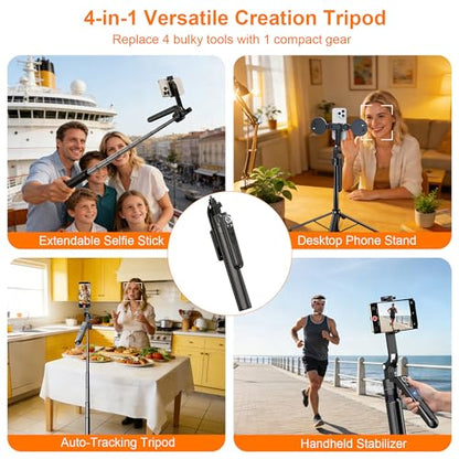 71" Auto Face Tracking Tripod with Ring Light, 360° Rotation Phone Tripod with Remote & No App Required, Extendable Selfie Stick Tripod for iPhone/Camera, Live Streaming Equipment for TikTok/YouTube - size: Tripod with 2 Ring Lights