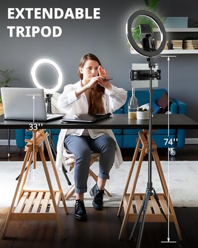UBeesize 12" Ring Light with 74" Extendable Tripod Stand & iPad, Phone Holder, LED Circle Light with Phone,Tablet Holder for Video Recording, Photography, Live Stream, Makeup, Webcam, TikTok, YouTube