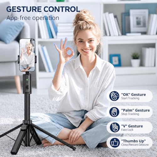 UBeesize 67'' Auto Face Tracking Phone Tripod, 360° AI Follow Selfie Stick with Remote, Adjustable Tripod Stand for iPhone 17/16/15/14/13 & Android, for TikTok, Vlogging & Video Recording