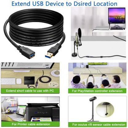 USB Extension Cable 1.6ft, USB 3.0 Extender Male to Female Cord High Data Transfer Compatible with Webcam,USB Keyboard,Flash Drive,Hard Drive,Printer, and More - size: 1.6 ft