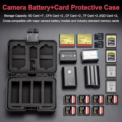 FOMITO Camera Battery Case & Memory Card Organizer - Holds 7 SD Cards 2 CFast 2 CF 2 Micro SD 2 XQD - Water-Resistant Shockproof Hard Shell Storage Box (Cold Gray Red) - color: Cold gray Red