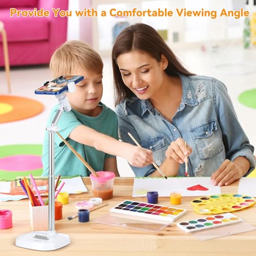 Adjustable Height Phone Stand for Desk, Angle Adjustable Desktop Phone Holder with 360°Rotation Ball-Head,Weighted Base and Aluminum Alloy Support Rod for Phone 4”-7” - color: T10White