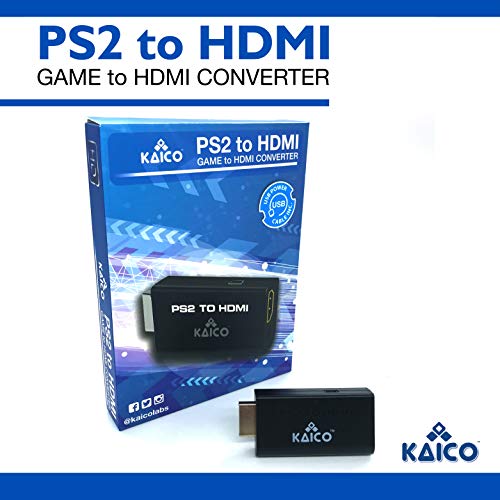 Kaico PS2 to HDMI Adapter for PlayStation 2, Plug & Play HDMI Converter | Supports 480i, 480p, 576i, 576p and 1080i output, with built-in audio, Micro USB power cable, clear video and audio