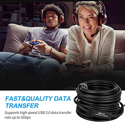 50FT USB 3.0 Active Extension Cable, USB Extension Cord A/M to A/F (15M) for USB HUB,Webcam,Xbox,Oculus Quest 2/3 VR,PS4,Printer,External Hard Disk - size: 50FT