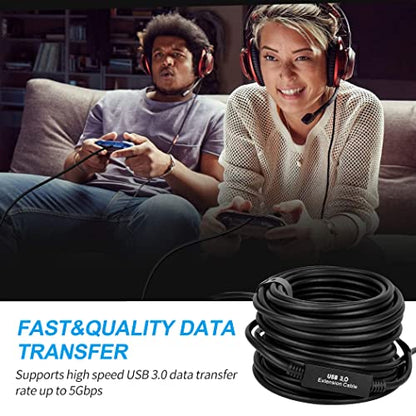 50FT USB 3.0 Active Extension Cable, USB Extension Cord A/M to A/F (15M) for USB HUB,Webcam,Xbox,Oculus Quest 2/3 VR,PS4,Printer,External Hard Disk - size: 50FT