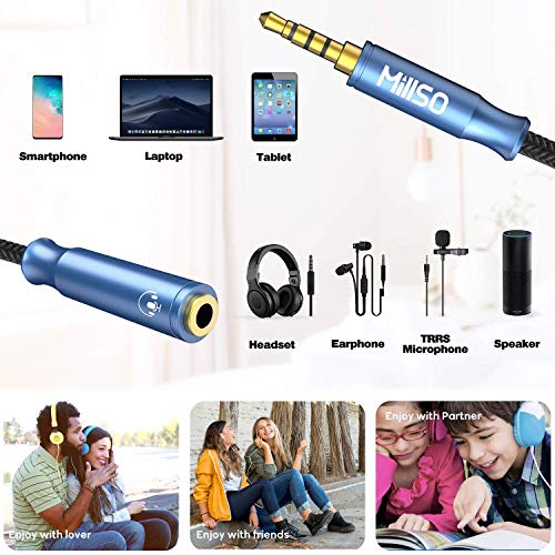MillSO 3.5mm 4 Pole TRRS Audio Splitter Cable Nylon Braided Stereo Aux Splitter for 2 TRRS Headset to PC Laptop PS4 Xbox Smartphone - 1 FT - size: 1 Feet - Braided