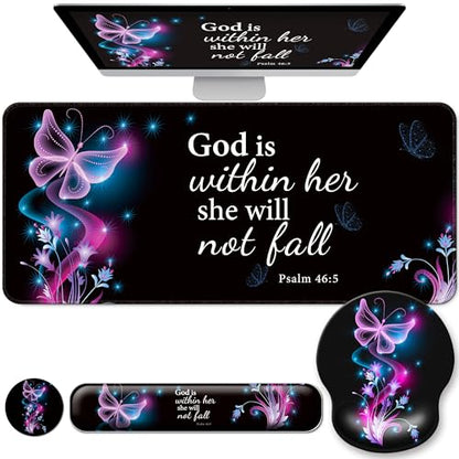 Desk Mat Set + Keyboard and Mouse Pad with Wrist Rest Support,4-in-1 Large Mousepad Computer Mats for Desktop Home & Office-Purple Butterflies - color: D1-Purple Butterflies
