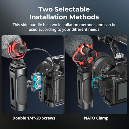 SMALLRIG Mini Camera Side Handle with NATO and 1/4"-20 Screws Installation Options, for Left and Right Hand, with 1/4"-20 Threaded Holes, Wrist Strap Holes, Cold Shoe, Up and Down Adjustable - style: 1/4"-20 Screws & NATO Clamp