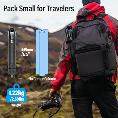 SIRUI AM-284 Carbon Fiber Tripod for Travel, Professional Camera Tripod with 4-Section Legs, Twist Leg Locks, Detachable Metal Spikes, Loads up 33LB, Max Height 47.2“ - size: AM-284, style: AM-284 Heavy Duty Tripod Legs Only
