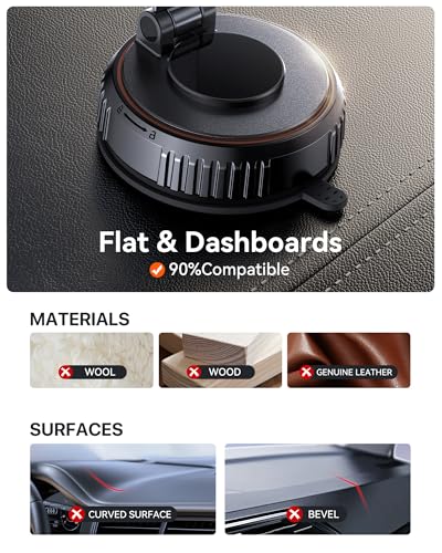 Miracase for MagSafe Car Mount[3600gf Strong Magnet & 89+LBS Suction Base]Vacuum Magnetic Phone Holders for Your Car, 360° Adjustable Dashboard & Windshield Mount with Dash Accents for All Smartphones - color: Carbon Black