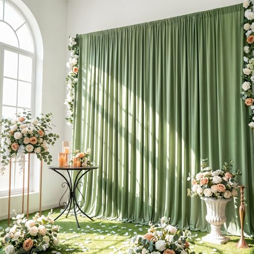 Sage Green Backdrop Curtain - 20x10FT Back Drop Curtains for Parties Wrinkle-Free Soft Polyester Backdrop Wedding Decorations Photoground Backdrop Stain-Resistant for Back Drop Stand, 4 Panels - color: Sage Green, size: 20 ft x 10 ft(4 panels)