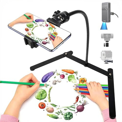 Gooseneck Phone Holder, Adjustable Overhead Phone Mount for Desk, Phone Stand for Recording Live Streaming, Mini Projector Stand Alternative, Overhead Tripod for Phone for Cooking Drawing Teaching