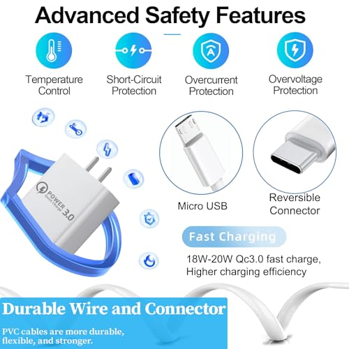 2 Pcs 10ft QC3.0 Fast Charger for Arlo Pro/Pro2 Camera, Charging Power Cable Cord for Arlo, Q, GO, Essential Spotlight XL/XL 2nd, Ring Stick Cam,Wyze Cam Pan v3 v2, Blink, Yi Home, Kasa,eufy