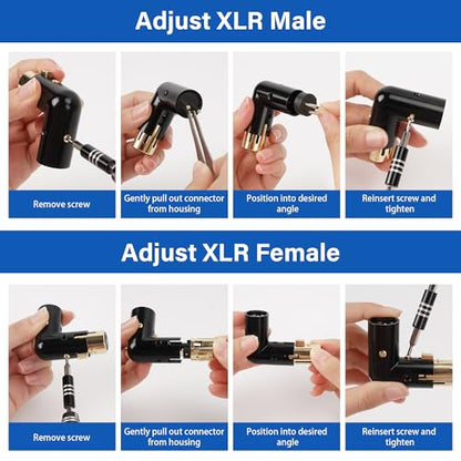 Adjustable 3-PIN Right Angle XLR Adapter 2 Pack, 90 Degree XLR Male/Female Gold Plated Heavy Duty Metal Connector, L Shape Extender - style: 2 Pack