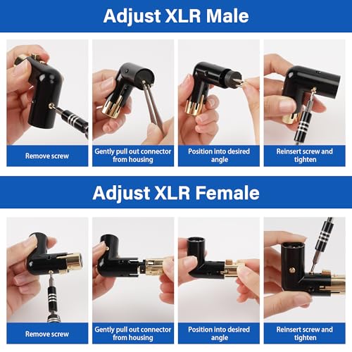 Adjustable 3-PIN Right Angle XLR Adapter 4 Pack - 90 Degree Male to Female Gold Plated Heavy Duty Metal Connector, L Shape Extender With Adjustable Orientation - style: 4 Pack