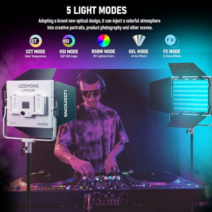 Godox LP400 RGB LED Panel Video Light Kit with App Control&Stand/Bag, 2 Pack 36W Studio Lights with 1800K-10000K/CRI 96+/TLCI 96+/14 FX Modes for Game Streaming YouTube Photography (2 Pack) - color: 2 Pack