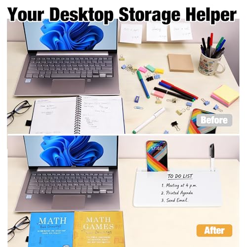 11.8×7” Small Glass Desktop Whiteboard, Dry Erase Note Memo Board, Desk Organizer with Storage for Desk, Office, White - color: White Small Basic