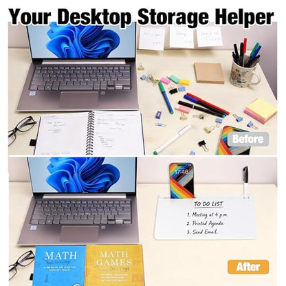 11.8×7” Small Glass Desktop Whiteboard, Dry Erase Note Memo Board, Desk Organizer with Storage for Desk, Office, White - color: White Small Basic