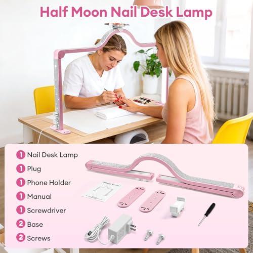 Arch Half Moon Light - Nail Lamp for Desk Foldable Nail Tech Light | Professional 34 inch 420 LED Beads Adjustable Brightness 3 Color Temperature for Manicure Crafting (Rose) - color: Rose