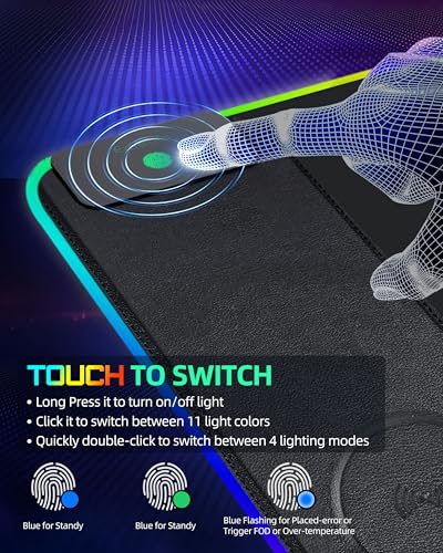 Mouse Pad with Wireless Charging, RGB Gaming Desk Mat, Large XXL Desk Pad, 15 Lighting Modes, Ultra-Smooth Surface, Non-Slip Mouse Mat, Waterproof Computer Keyboard Pad for Gamer, 800x400x4MM, Black - color: Rgb - 31.5"x15.7" (Magnetic Charging)