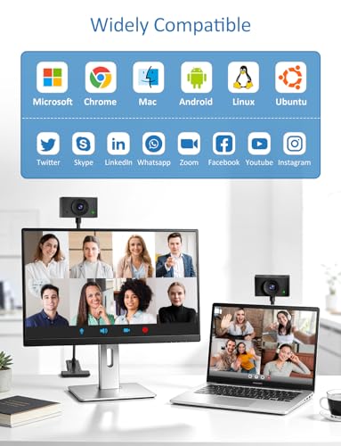 Webcam for PC, 2K Streaming Camera, Web Camera for Desktop/Laptop Computer Webcam with Microphone, Plug and Play USB Web Cam with Bracket, Manual Focus, for Live Streaming, Video Calls (Black, 2K)