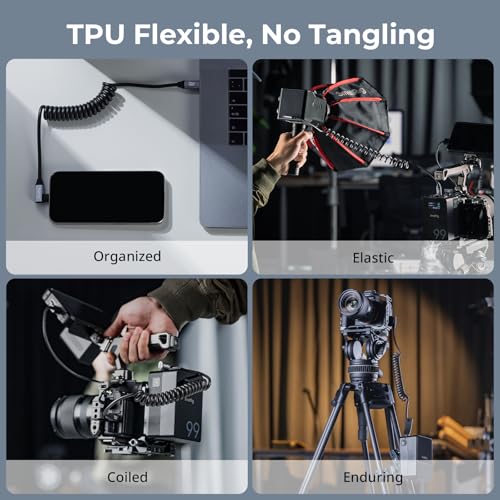 SMALLRIG USB C to USB C Coiled Data Cable (Straight to Angled), 90 Degree USB C Cable 20Gbps High Speed Data Transfer, Support PD 100W Fast Charging, for iPhone, Laptops and Cameras etc. - 4792 - size: 1.15FT-3.28FT, style: Straight to Angled Coiled