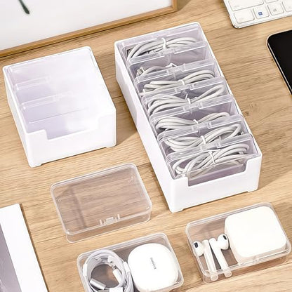 7 Case Cable Storage Box with Cable Straps and Label Stickers, Travel Cord Organizer for Charging Cables, USB Wires, Earphones – Drawer Organization for Home & Office (7 Cases + 7 Cable Straps)