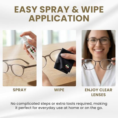 AntiFog Lens Cleaner Spray Kit | (3X) 1 oz AntiFog Glasses Cleaner Bottle + 3 Microfiber Cloth Eyeglasses, Screen, and Camera Cleaning (6 Piece Set) | Premium